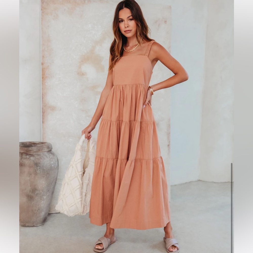 Vici Madelina Tiered Cotton Blend Midi Dress